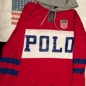 NEW RALPH LARUREN LONG SLEEVE TRACK LIGHTWEIGHT HOODIE MENS MEDIUM